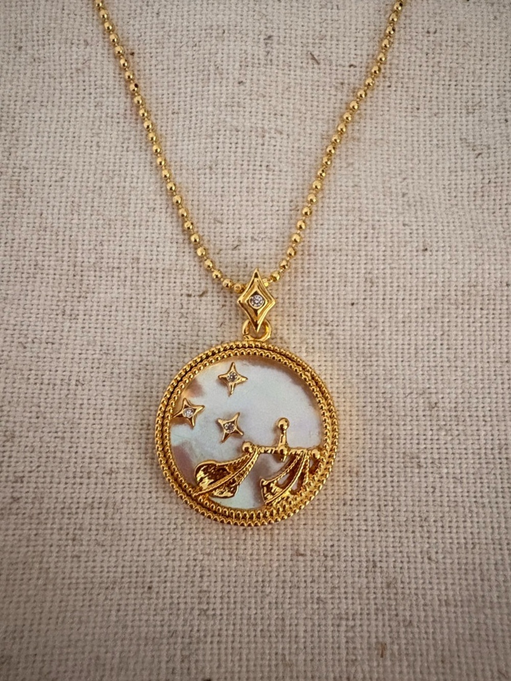 Mayamar Libra Zodiac Mother of Pearl Gold Necklace 16"